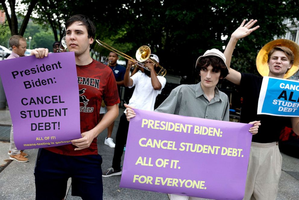 Activists attend a rally outside of the White House to call on U.S. President Joe Biden to cancel student debt in Washington, July 27, 2022.