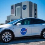 Tesla in front of NASA's bulding